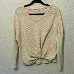 Cream La Miel blouse sz L lightweight fall tie knot casual college v neck